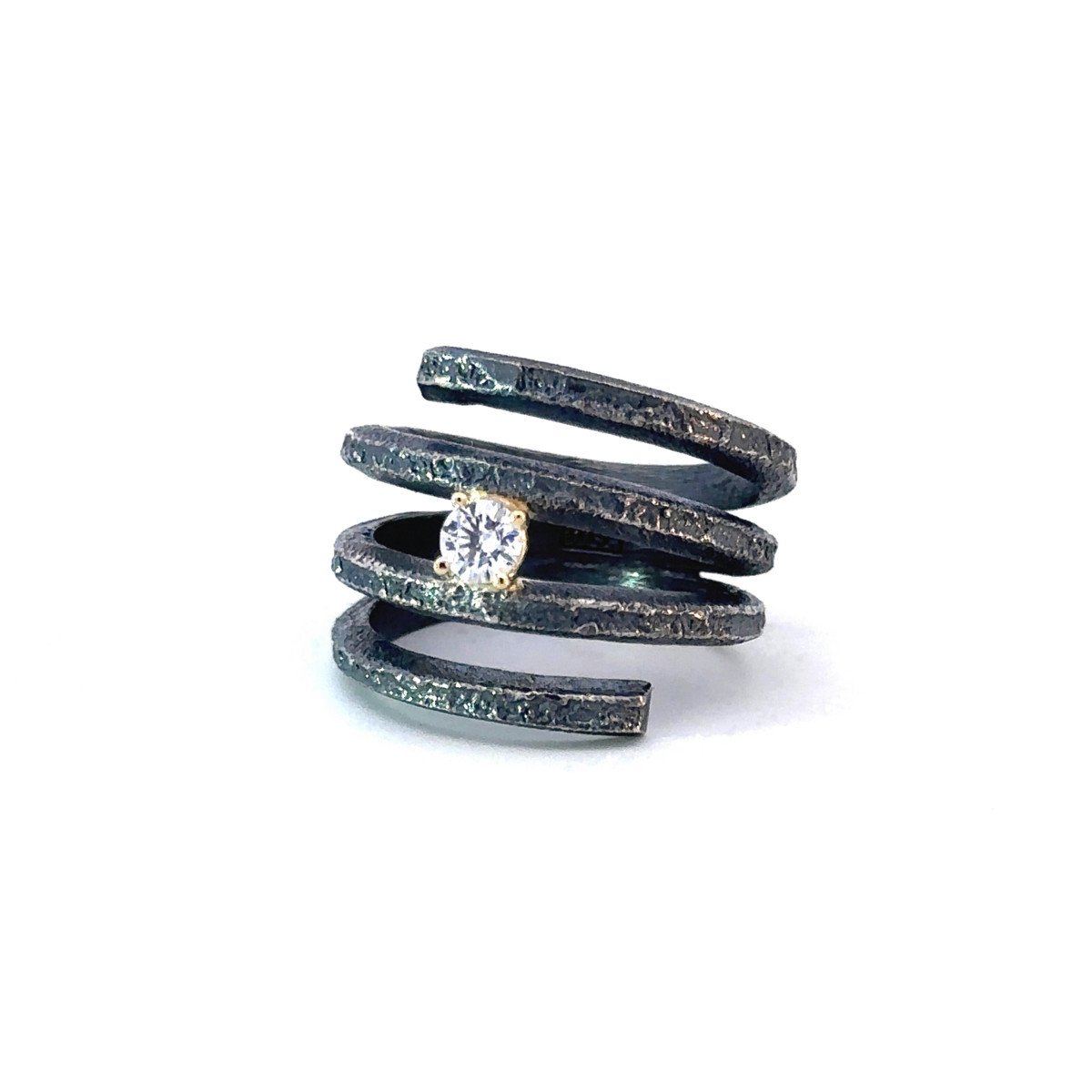 Anillo de plata, oro y brillante
