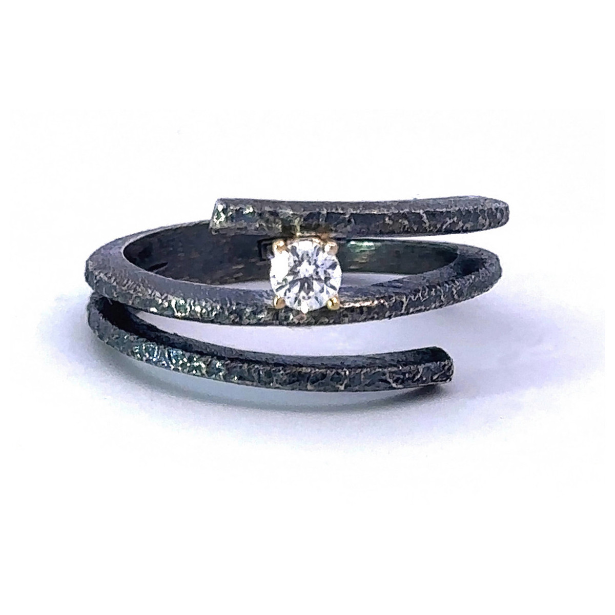 Anillo de plata, oro y brillante