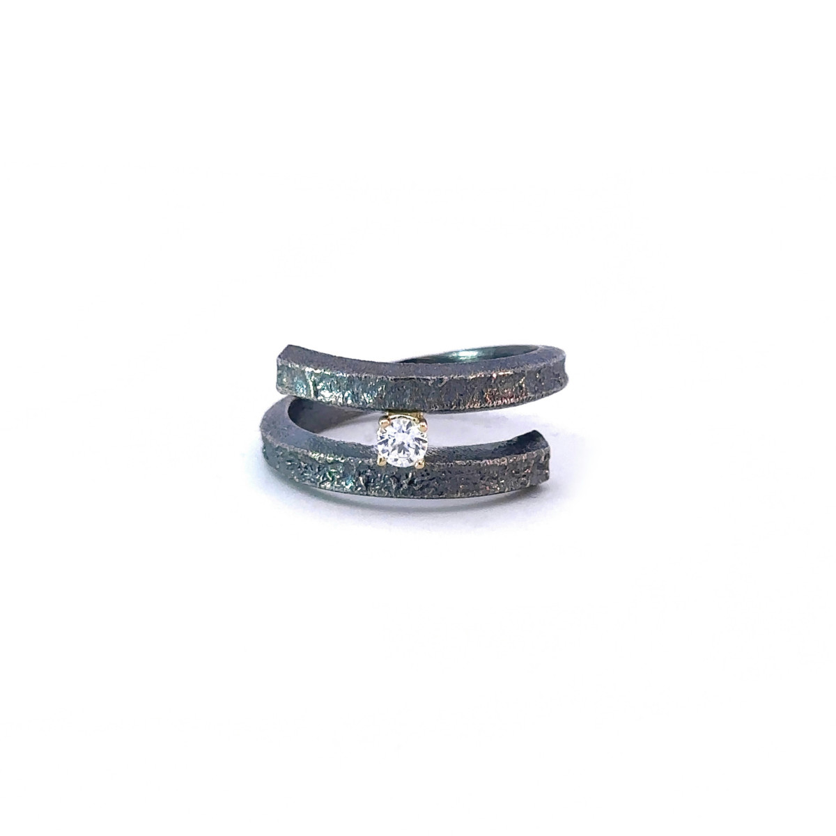 Anillo de plata, oro y brillante