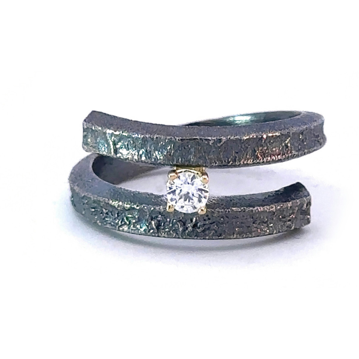 Anillo de plata, oro y brillante