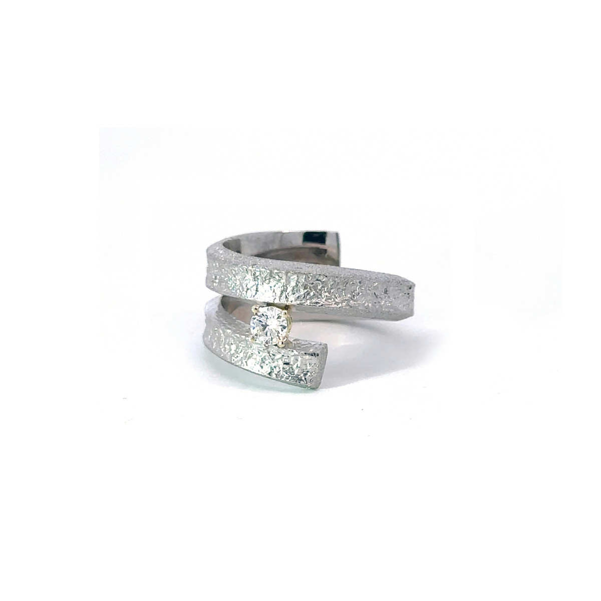 Anillo de plata, oro y brillante