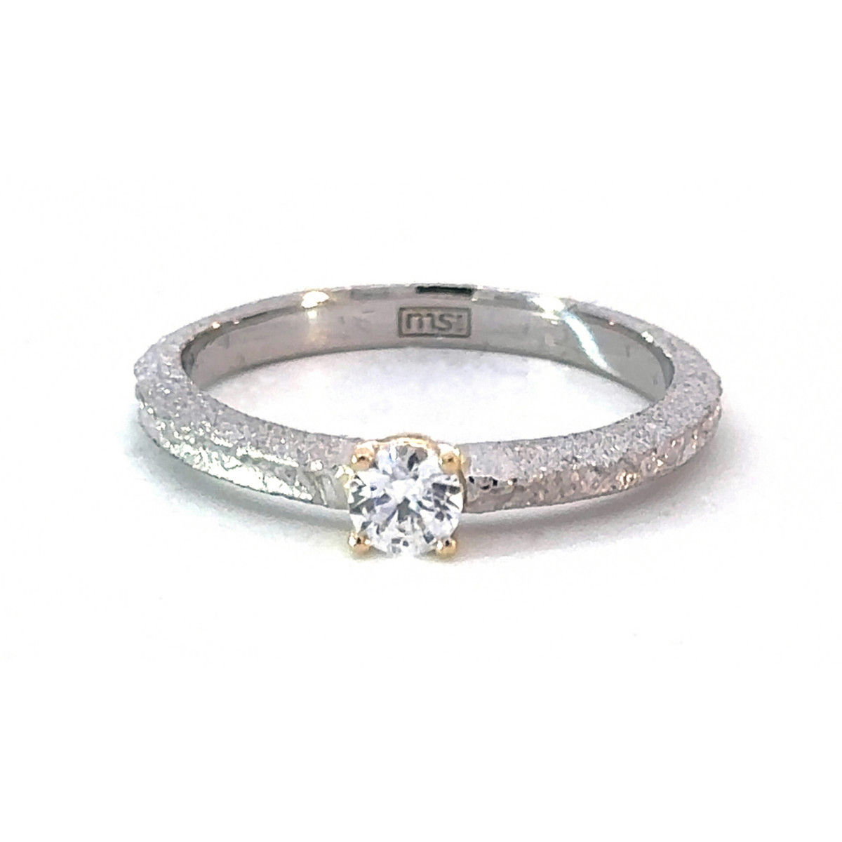 Anillo de plata, oro y brillante ecológico