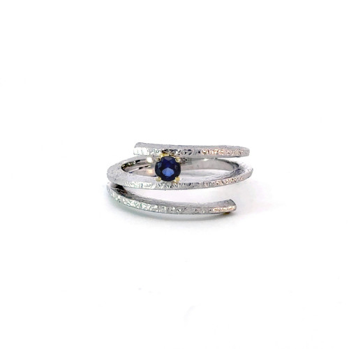 Silver, gold and sapphire ring