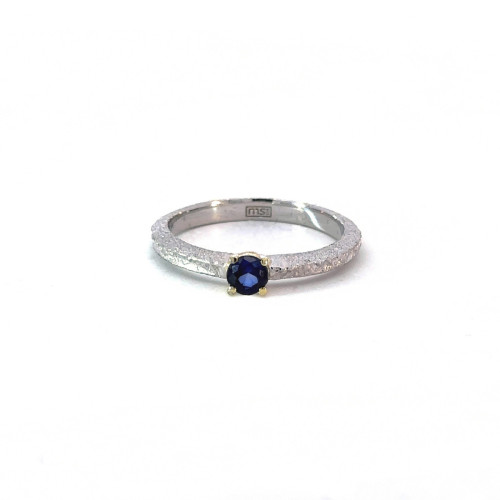 Silver, gold and sapphire ring