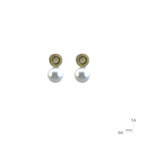 Pendientes de plata, oro, brillante y perla