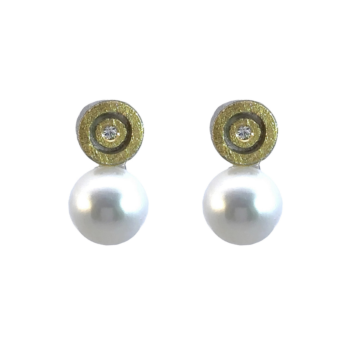 Pendientes de plata, oro, brillante y perla