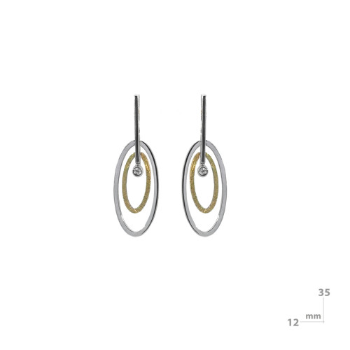 Pendientes de plata, oro y brillante